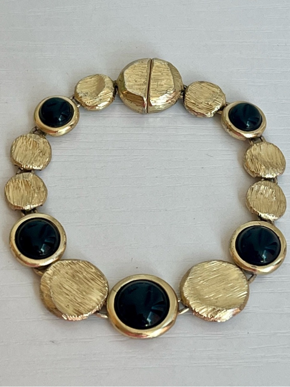 Gold Tone Disc Bracelet with Black Accent | Magnetic Clasp